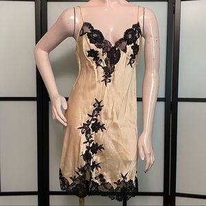 Hush Pink Silk Black Lace Chemise Nightgown S